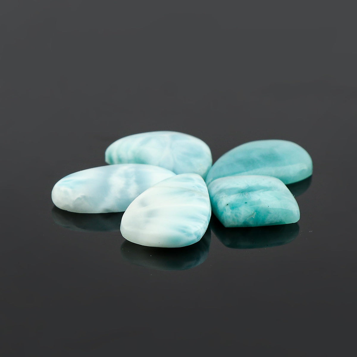 CRYSTALIS 5pcs Natural Larimar, Pectolite, Loose Gemstone, Wholesale Bulk Cabochons, Jewelry Making Supply, Chakra Healing Polished Stones, Wire Wrapping, DIY, Gem Collection, AA+ Grade
