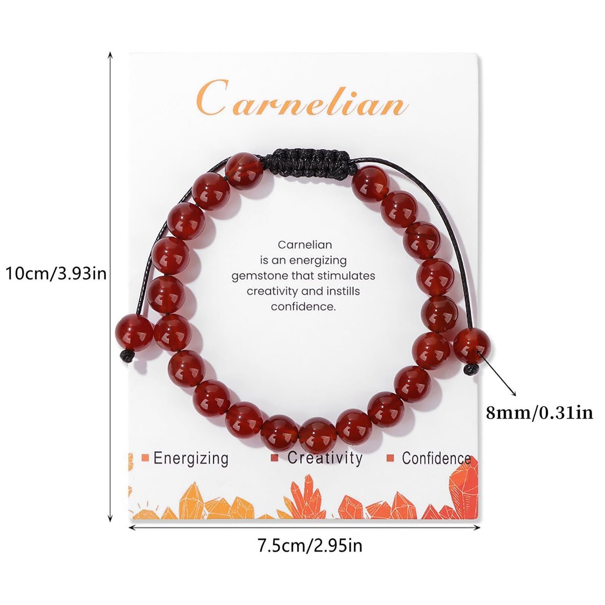 Carnelian Bracelet for Women 8mm Natural Stone Handmade Adjustable Carnelian Bead Bracelet Carnelian Crystal Bracelet Carnelian Jewelry for Women Girls