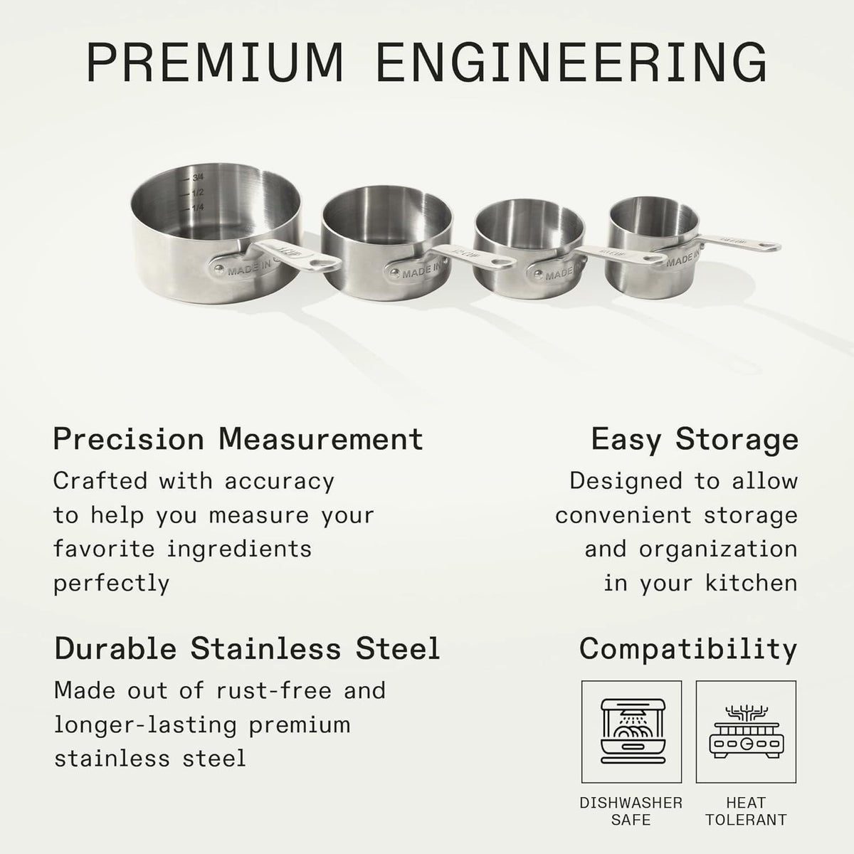 Made In Cookware | Measuring Cup Set | Stainless Steel | Stackable | Dishwasher Safe