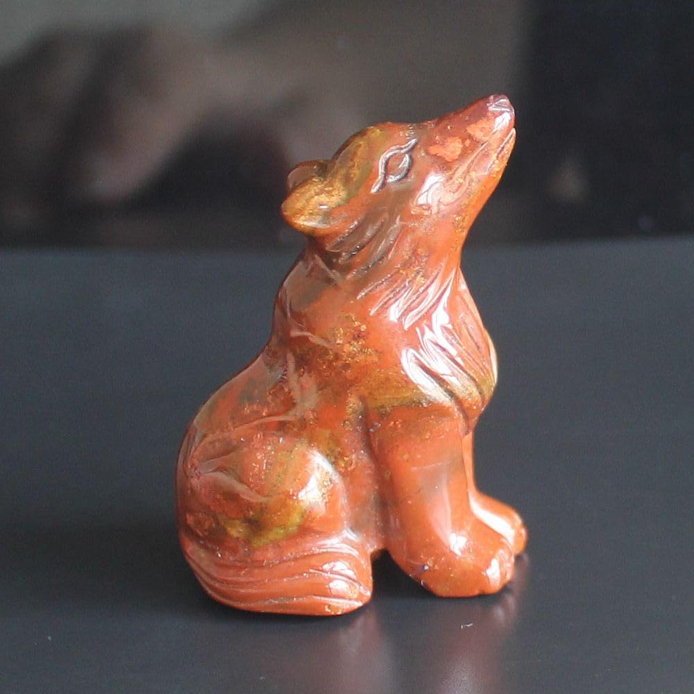 HLbshi Hand Carved Gemstone Crystal Wolf Figurine Animal Statue Carving Office Home Decor Collections 2'' (Multi Ocean Agate)