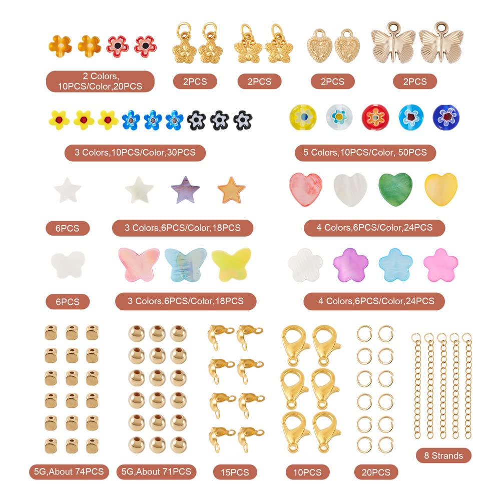 Fashewelry 402pcs Mixed Freshwater Shell Beads Bracelet Making Kit Mixed Color Heart Star Flower Butterfly Shape Natural Sea Shell Loose Beads for DIY Summer Beach Jewelry Necklace Earring Keychain