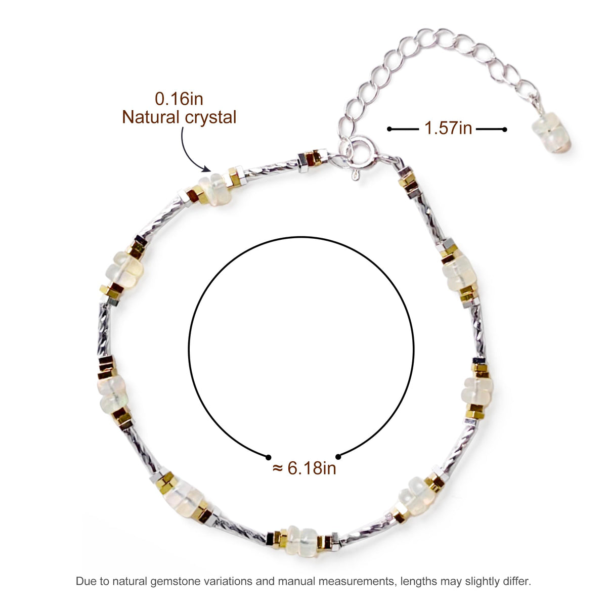 TAGREVO Natural Opal Crystal Faceted Flat Round Bead Bracelet, Gold & Silver Spacer Jewelry for Women, Handmade Sparkling Gemstone Gift for Office & Daily Wear