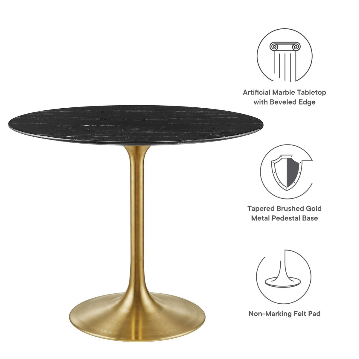 Modway Lippa Dining Table, 36", Gold Black