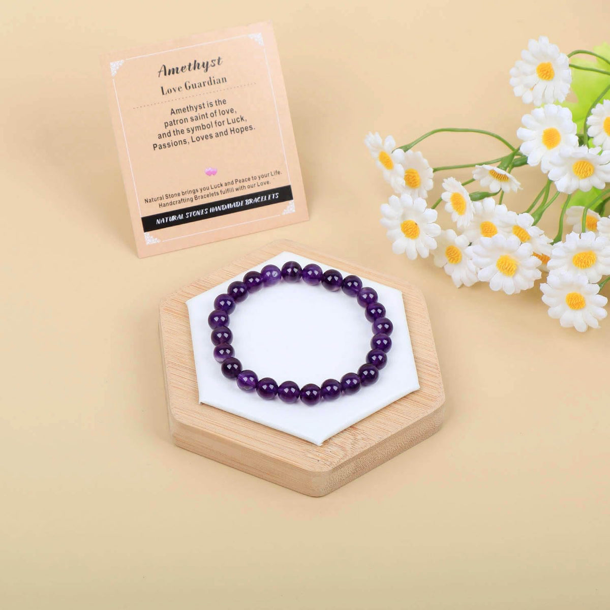 AD Beads Handmade Gemstone Stretch Elastic Bracelet Crystal Healing Reiki Nature's Beauty and Spiritual Essence Unisex (10mm, Amethyst (Love Guardian))