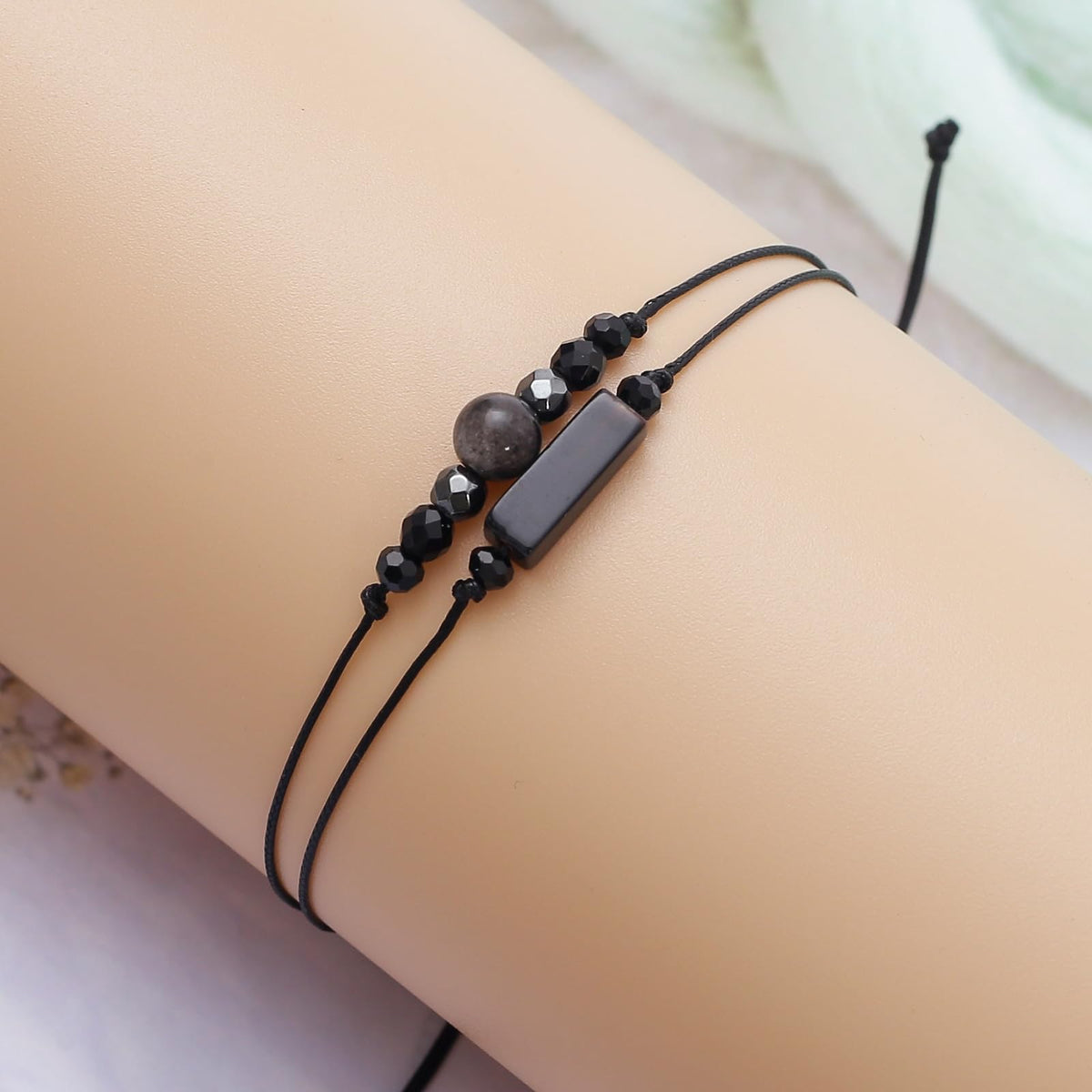 MTJAHPS Protection Bracelet, empath protection, black obsidian Crystals and Healing Stones Bracelet for Women ，Luck ，Anxiety and Stress Clam Bracelet (Triple Protection A)