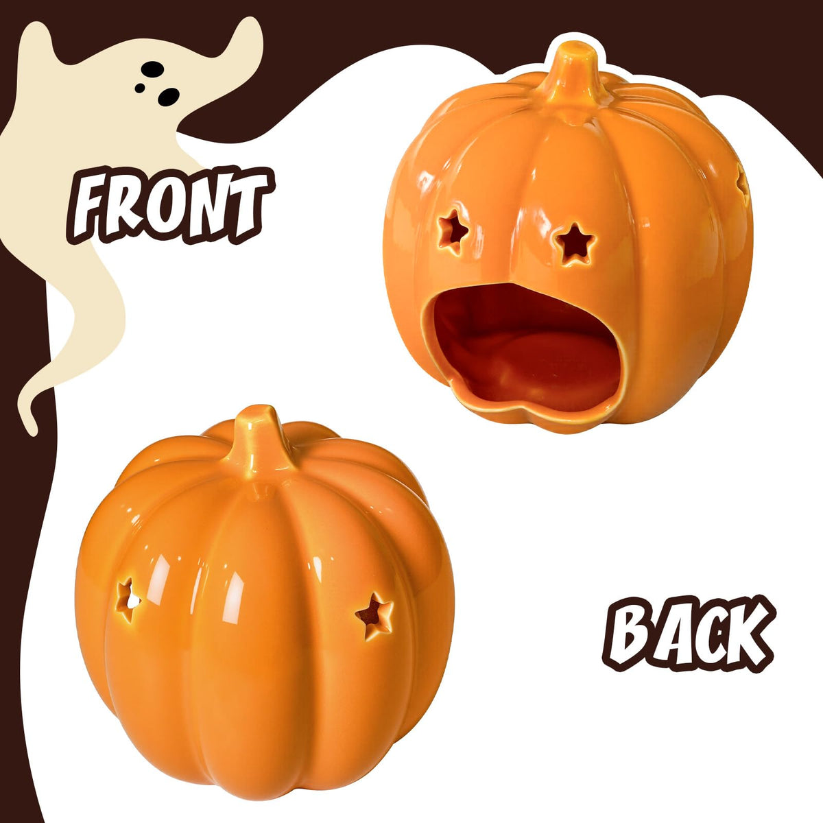 Halloween Ceramic Candle Holder Decorations Pumpkin Candle Holder Halloween Tabletop Decorative for Home Office Table Centerpiece, Cute Pumpkin Tealight Candlestick