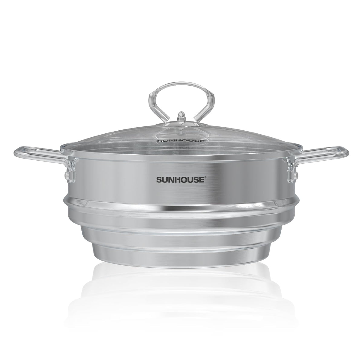 SUNHOUSE 5 Quart Stainless Steel Steamer Insert – Multi-Purpose Soup & Food Steamer with Stay-Cool Handles & Heavy-Duty Glass Lid – Fits Various Pot Sizes (8", 8.5", 9.5")