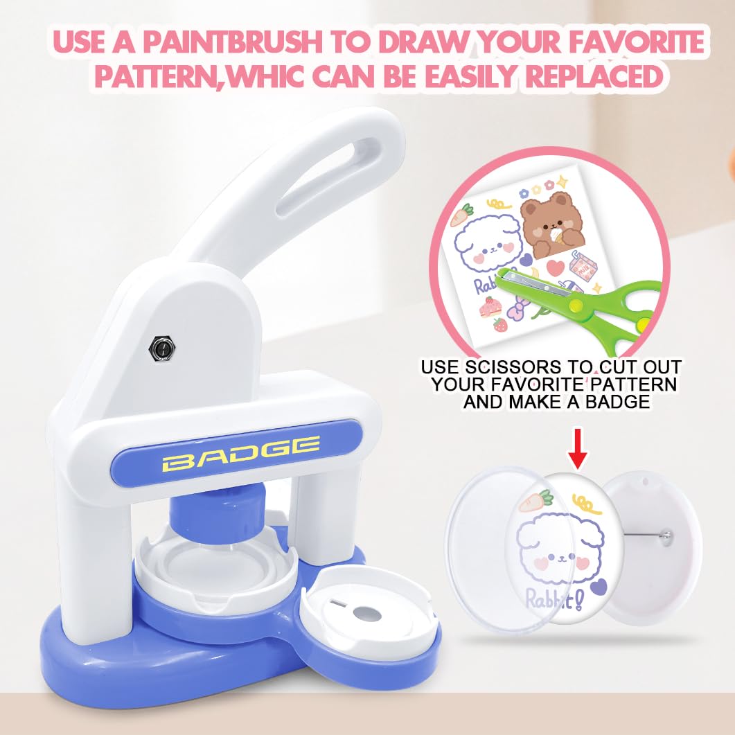 Button Maker Machine 2025 New,70Pack Pin Maker Installation-Free 55mm+35mm DIY Magnet Maker Press Machine Kit,Badge Punch Press Machine,with 36pcs Button(6 Magnet)&6 Keychain&Circle Cutter&Scissors