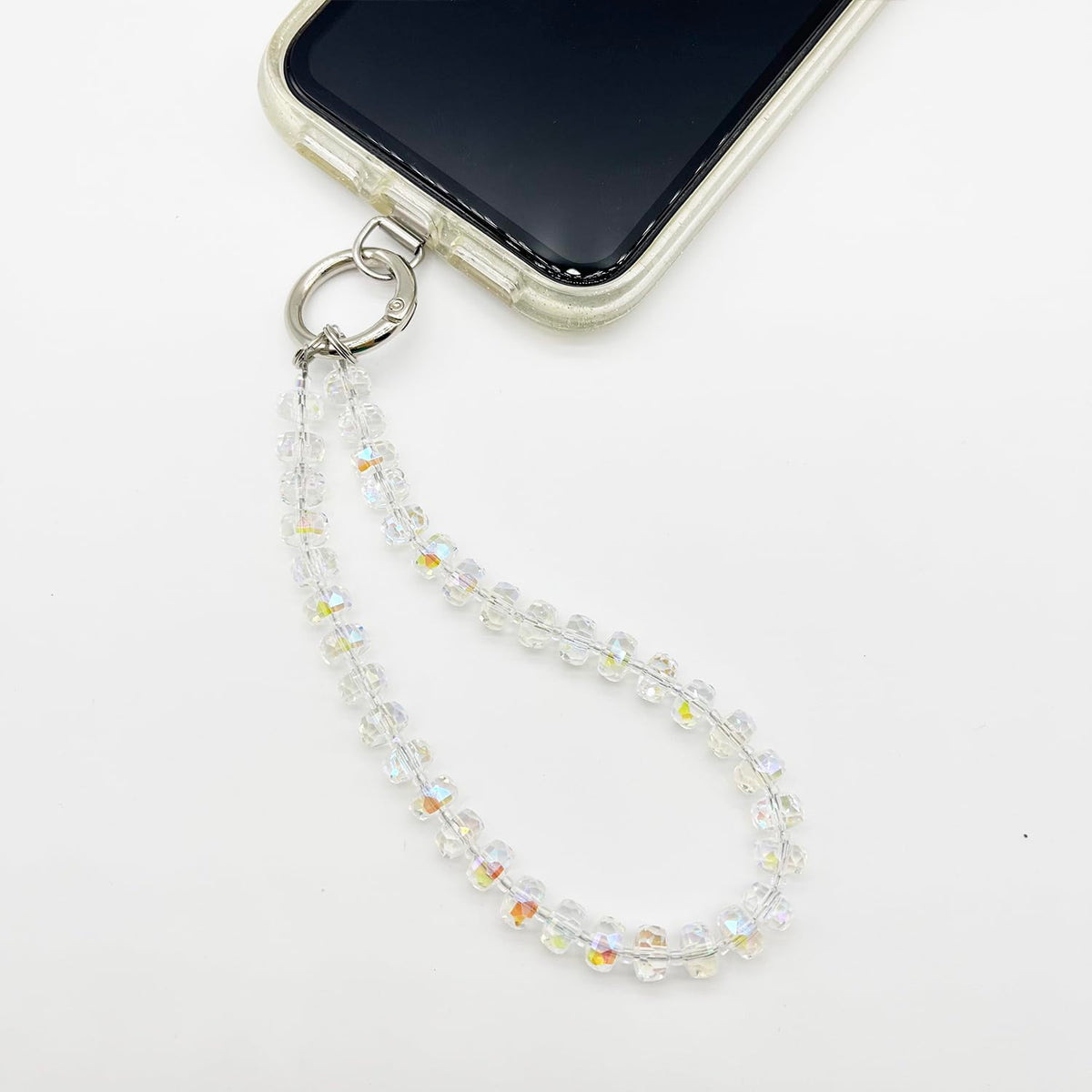 TENOC Beaded Phone Wrist Strap, Cellphone Lanyard Chain, Sparkling Wristlet Bracelet for Women, Clear