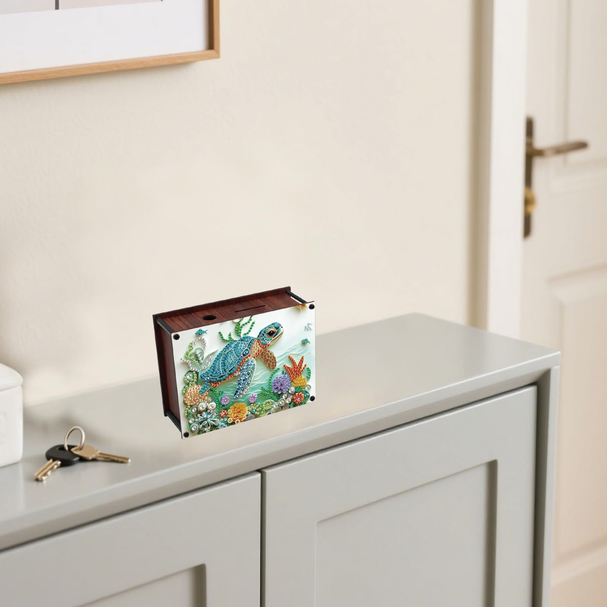 JZHYOAN Diamond Art Painting Acrylic Piggy Bank, DIY Sea Turtle Diamond Art Painting Creative Design Coin Savings Bank, Diamond Art Special Shape Partial Mosaic Money Saving Box for Adults