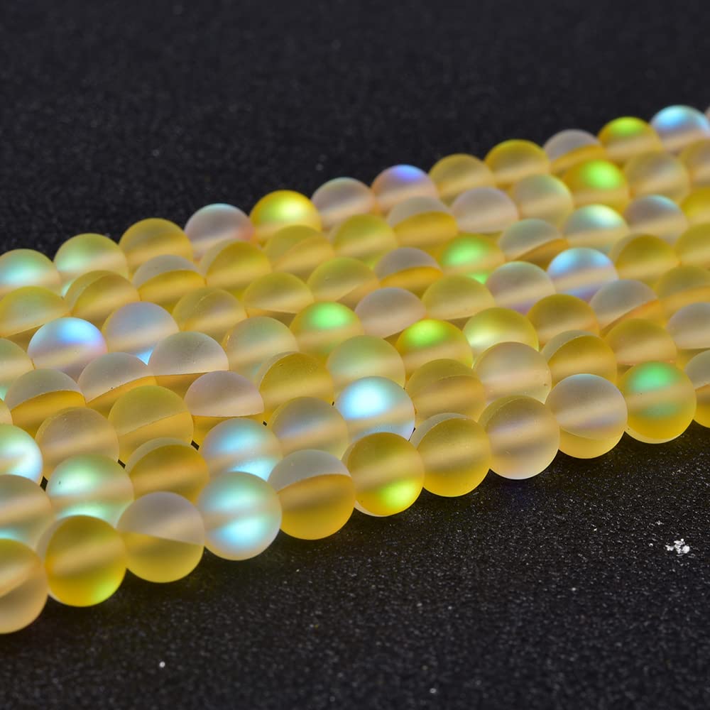 Asingeloo 60PCS 6mm Natural Yellow Mystic Aura Quartz Gemstone Frosted Matte Titanium Round Loose Spacer Beads 15 inch Full Strand Crystal Healing Power Quartz