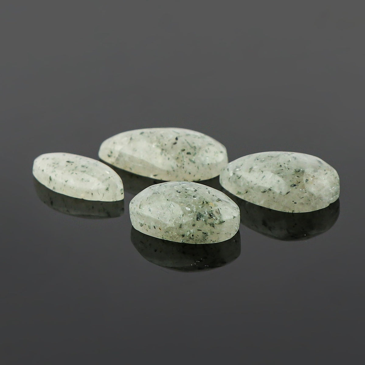 CRYSTALINES 4pcs Natural Green Dot Quartz Gemstone Cabochon, Wholesale Flatback Crystals. Assorted Bulk Polished Stones, DIY Crafts-Jewelry Making, Loose Lapidary Supplies, Gem Collection