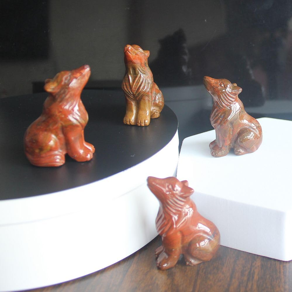 HLbshi Hand Carved Gemstone Crystal Wolf Figurine Animal Statue Carving Office Home Decor Collections 2'' (Multi Ocean Agate)