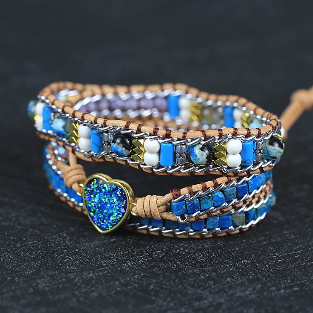ZOSOJONA Women Wrap Bracelet Boho Natural Jasper Crystal Stone Beads Strand Bracelets (Purple)