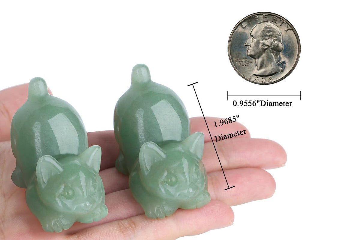 NUKAYAI 2" Green Aventurine Cat Figurine Decor Crystal Statue Carved Home Room Decor Figurines for Natural Lazy Gemstones Sculpture Handcrafted Healing Stone Office Spiritual Gifts for Cat Lovers