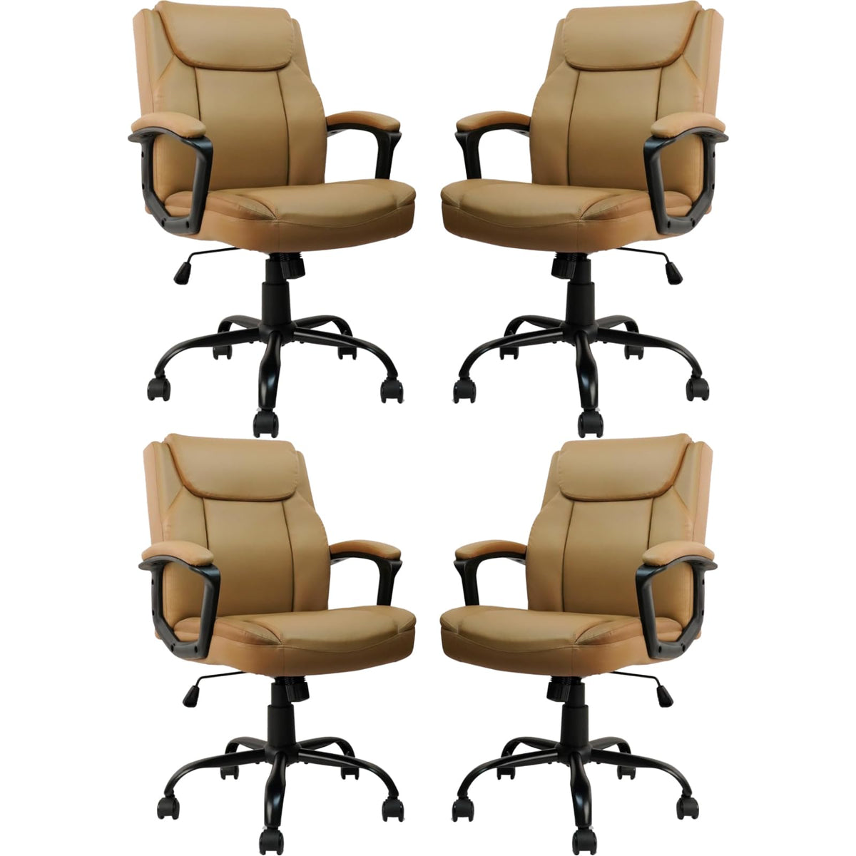 CLATINA Office Chair, Ergonomic Mid-Back Executive Office Chair, PU Leather Desk Chair Swivel Rolling Computer Task Chair with Lumbar Support and Padded Armrests for Home (Brown 4 Pack)