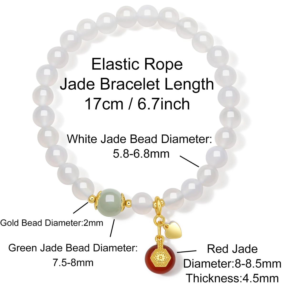 ZHOU LIU FU Bracelet for Women Green White Gemstone Red Chalcedony Stone Beaded Stretch Bracelets Lucky Accessory