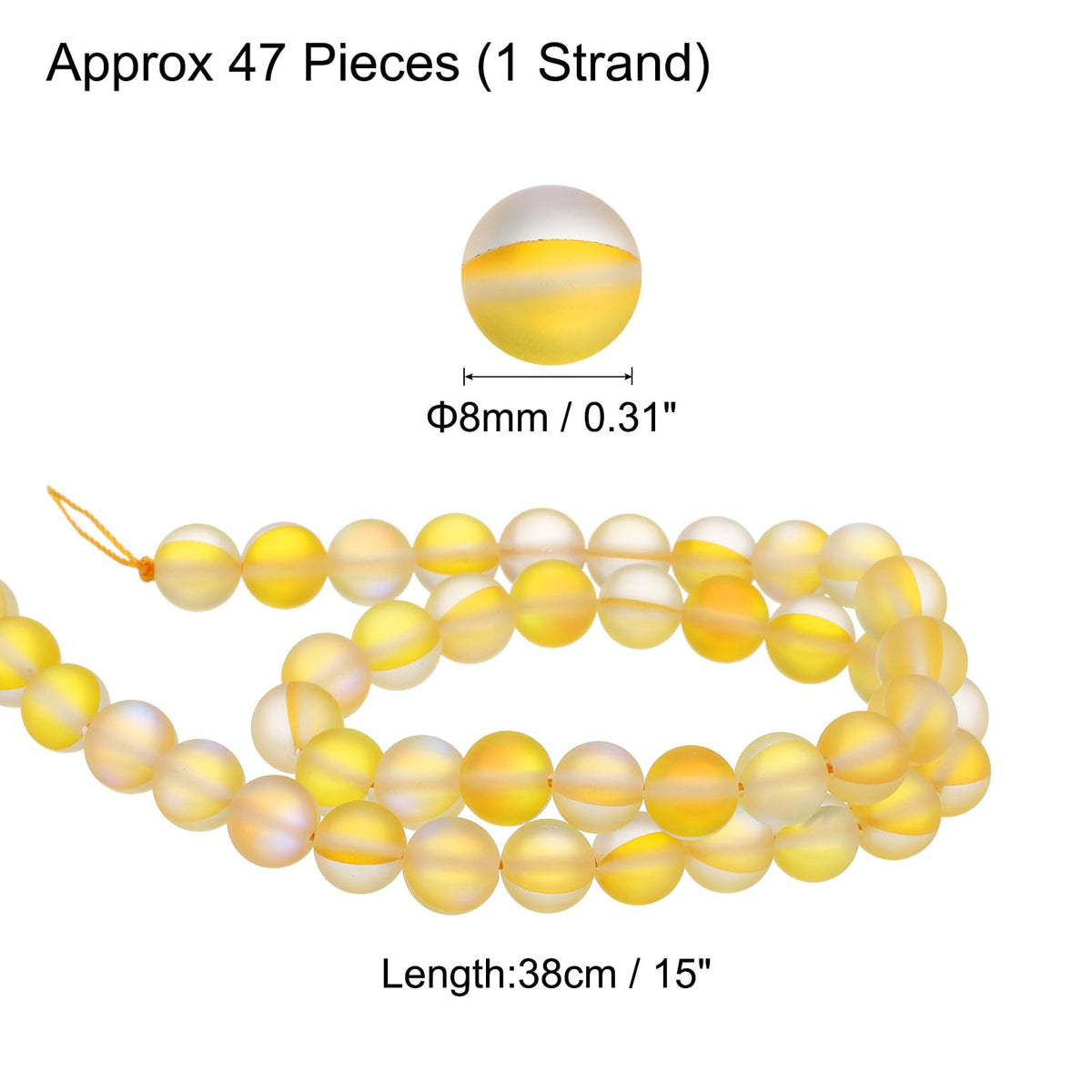uxcell Matte Crystal Glass Beads 8mm Synthetic Frosted Shining Semi-Precious Round Loose Beads Synthetic Moonstone for Jewelry Making DIY Bracelet, Yellow
