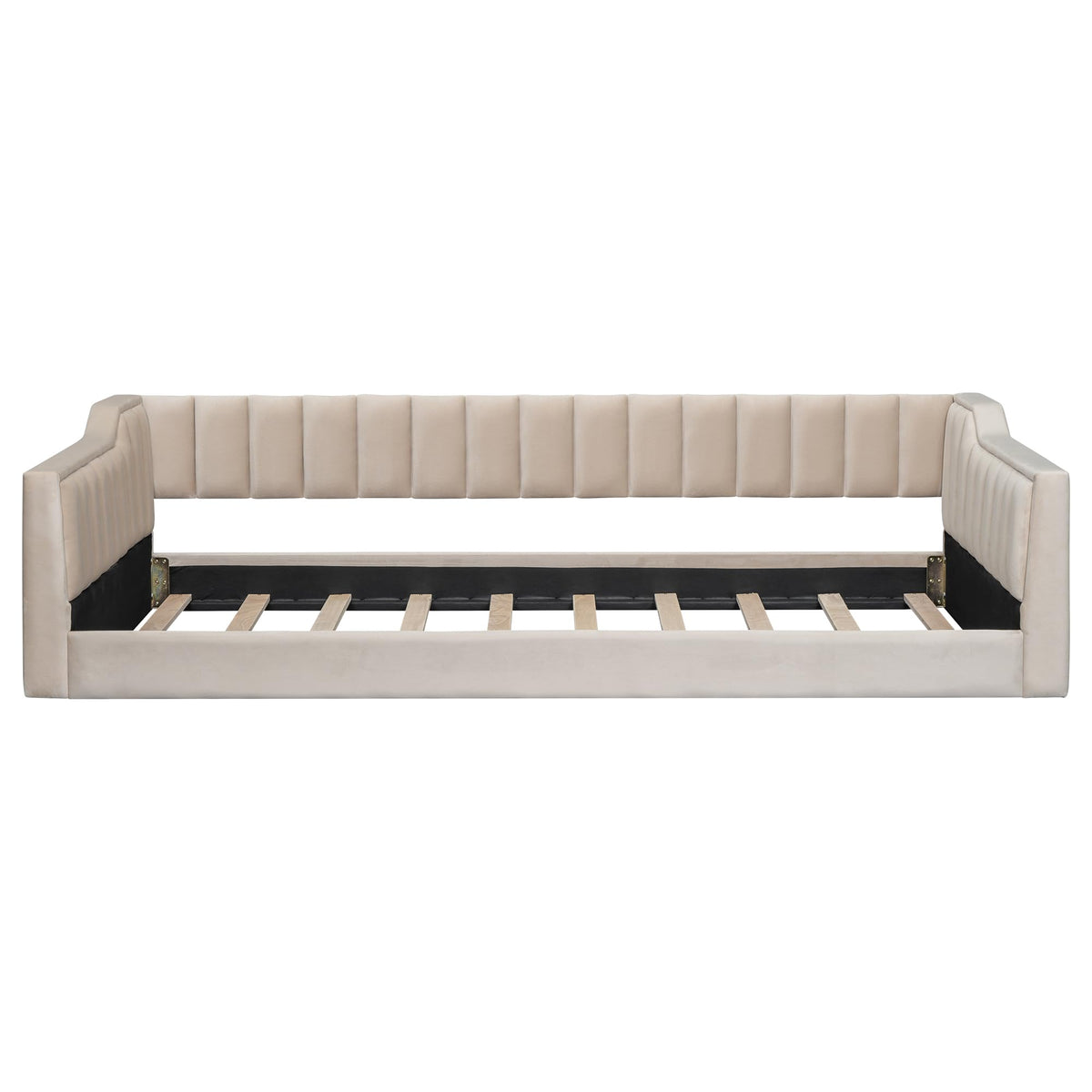DNYN Twin XL Upholstered Daybed with Storage Pocket for Kids,Adults,Pinewood Bedframe w/Wood Slat Support,Easy Assembly & No Box Spring Needed, Beige