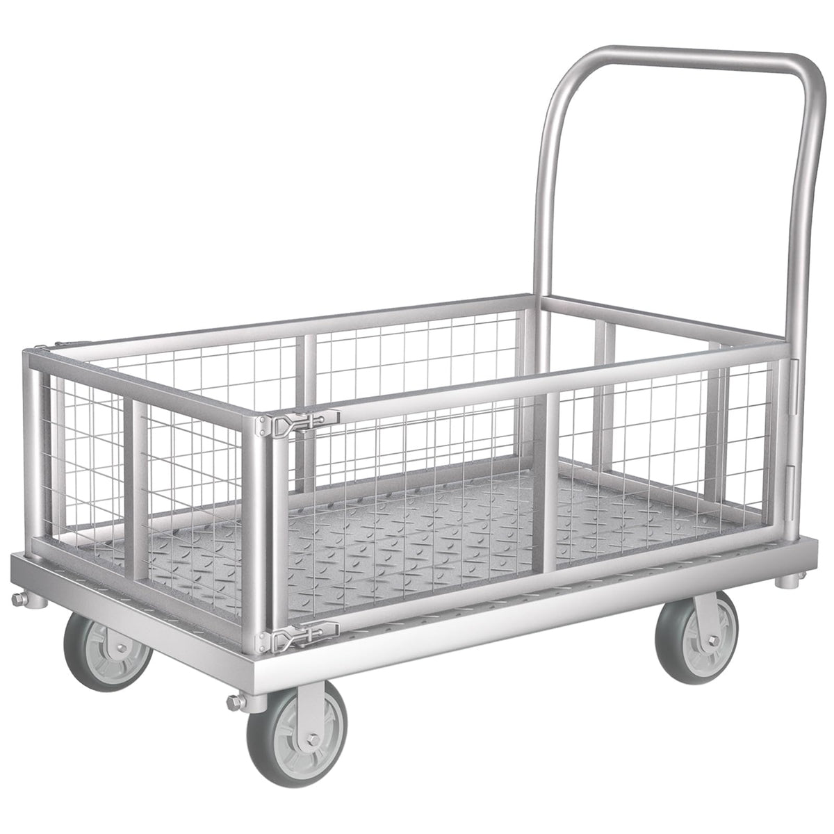 4-in-1 Platform Truck Cart with Cage, Multi-Purpose Heavy Duty Steel Flatbed Cart with 2200lbs Capacity Platform Hand Truck 6" Wheels Push Cart Dolly for Groceries, Garage, Warehouse (41“L x 24" W)