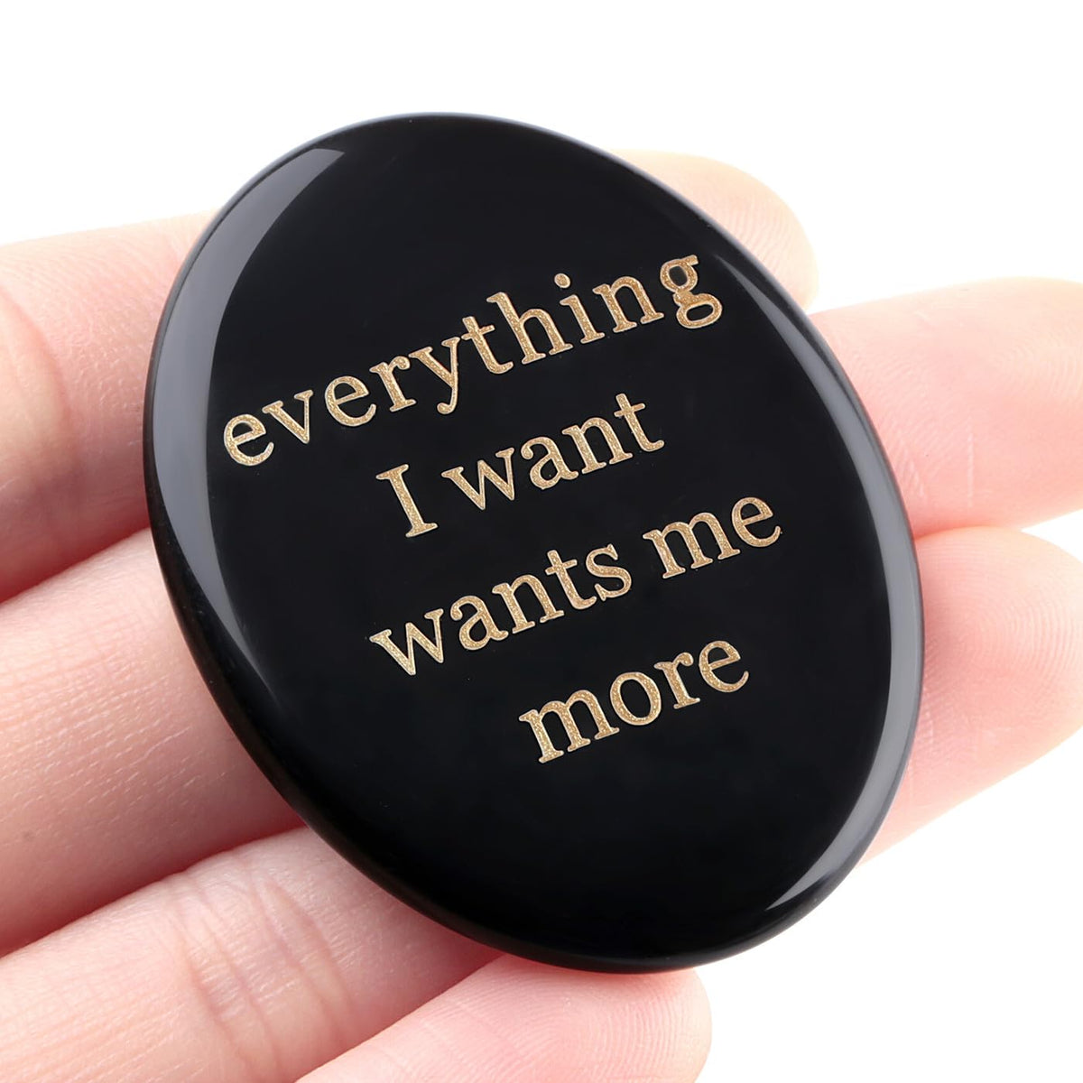 DUQGUHO Obsidian Crystal Encouragement Gifts for Women Everything I Want Wants Me More Inspirational Positive Anxiety Relief Items Pocket Hug Stones Emotional Calming Sobriety Gifts for Women Men
