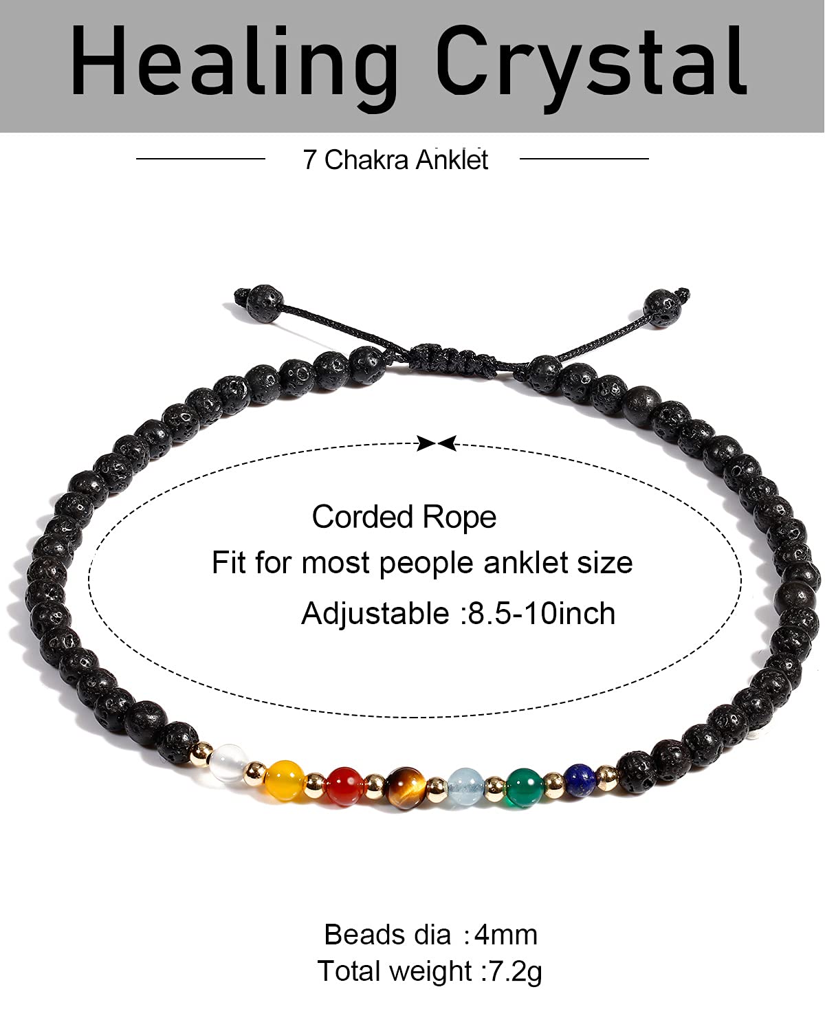 Jewever 7 Chakra Ankle Bracelets for Women Beach Foot Healing Crystals Lava Rock Essential Oils Diffuser Worry Stone Energy Balancing Meditation Yoga gifts (Lava stone)