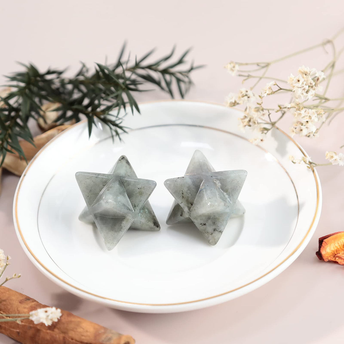 Loveliome Natural Moonstone Merkaba Crystal Protection Sacred Meditation Energy Generator Healing Chakra Six-Pointed Star 1 Inch