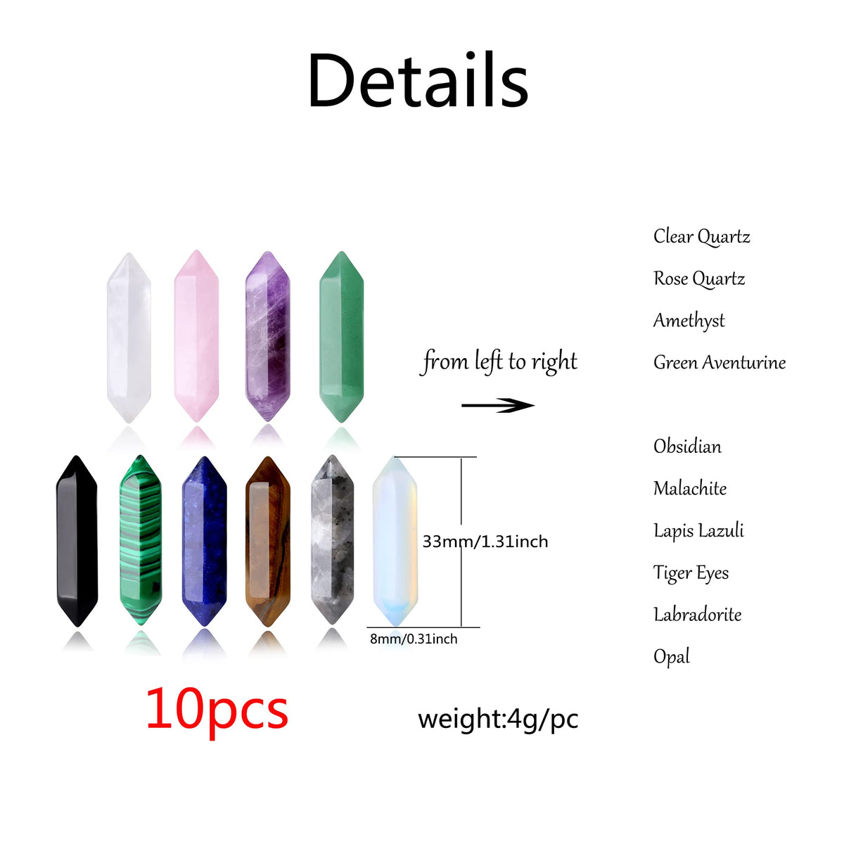 10PCS Healing Crystals Stones Sets Natural Amethyst Rose Quartz Clear Quartz Tiger Eye Reiki Gemstones Bulk Hexagonal Points Energy Balancing Chakra Meditation Therapy Gift