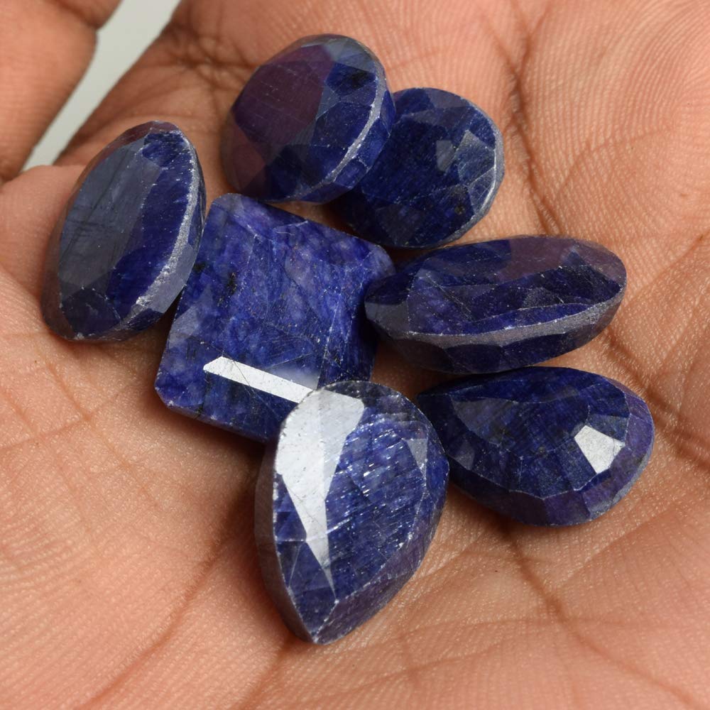 Gemhub Natural Blue Sapphire Loose Gemstone For Jewellery Making 100.00 Carats Gemstone Necklace for Women-7Pcs Lot
