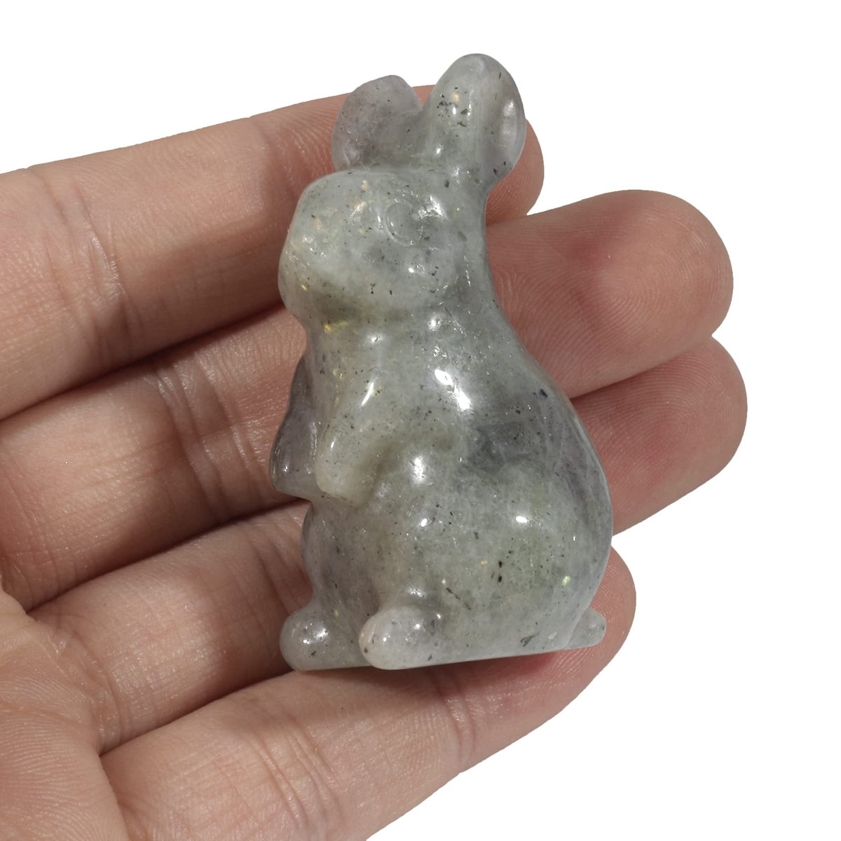 Loveliome Rabbit Crystal Decor Figurines, 2 Inches Natural Healing Stones Hand Carved Sculpture Ornaments Colletctible, Moonstone