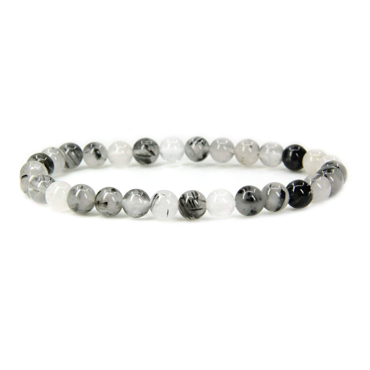 Angelstones Handmade Natural Black Rutilated Quartz Healing Gemstone 6mm Round Beads Stretch Crystal Bracelet 7 Inch Unisex