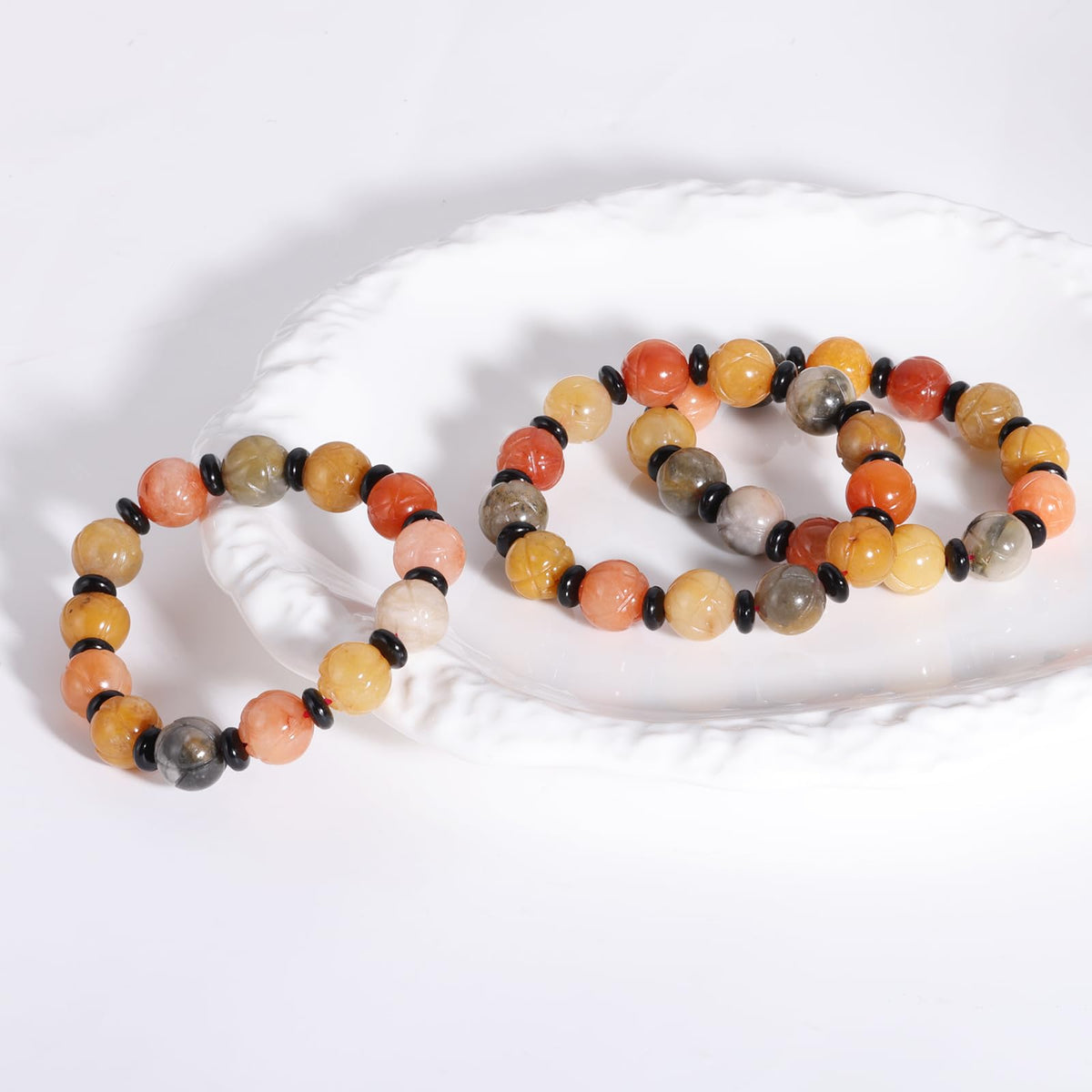 Lusomch Handmade Natural Jade Beaded Bracelet for Women & Men – Genuine Green/White Jade Gemstone Stretch Bracelet – Lucky Energy Healing Jewelry Gift for Peace, Prosperity & Protection ST-V-04