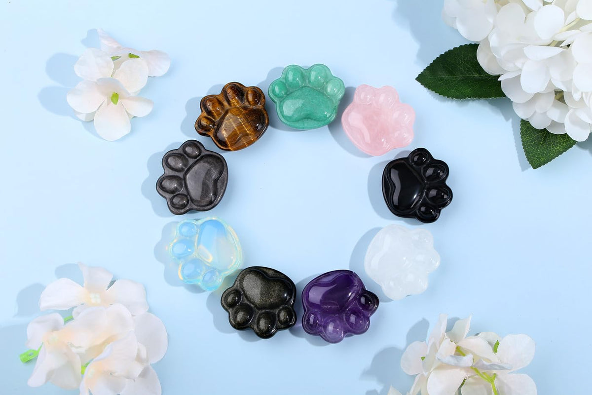 NUKAYAI Clear Quartz Cat Paw Crystal Statue Worry Stone for Anxiety Carved Figurines for Sculpture Handcrafted Decor Natural Gemstones Healing Crystals Spiritual Mini Gifts for Cat Lovers Women