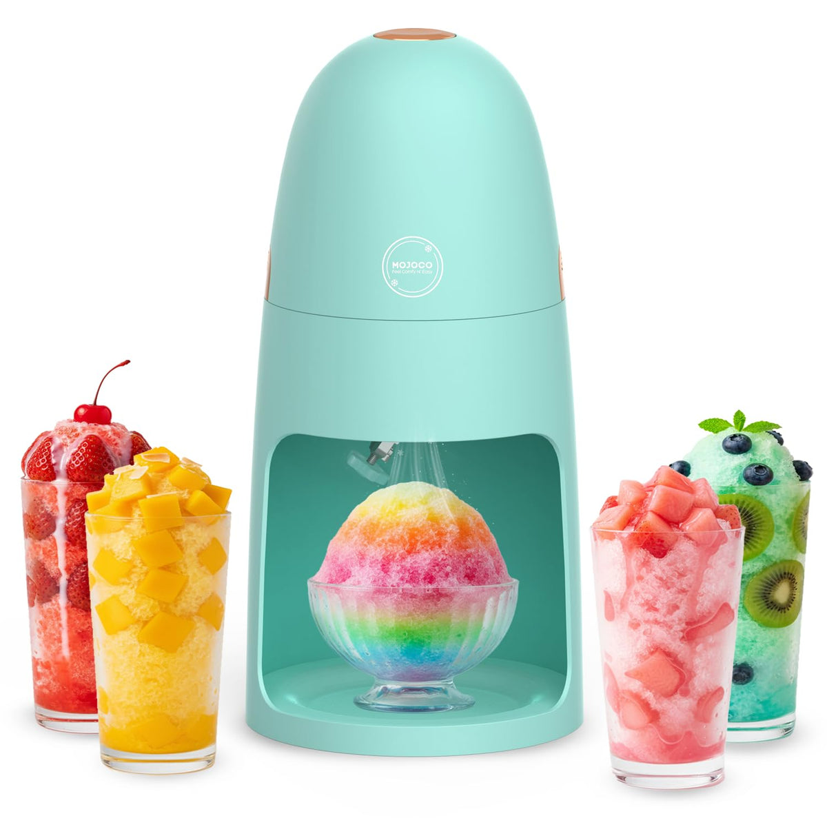 MOJOCO Shaved Ice Machine - Electric Ice Shaver Machine with Adjustable Blades for Fine & Coarse Ice - One-Press Operation Lightweight Snow Cone Maker for Slushies, Bingsu, Frozen Desserts