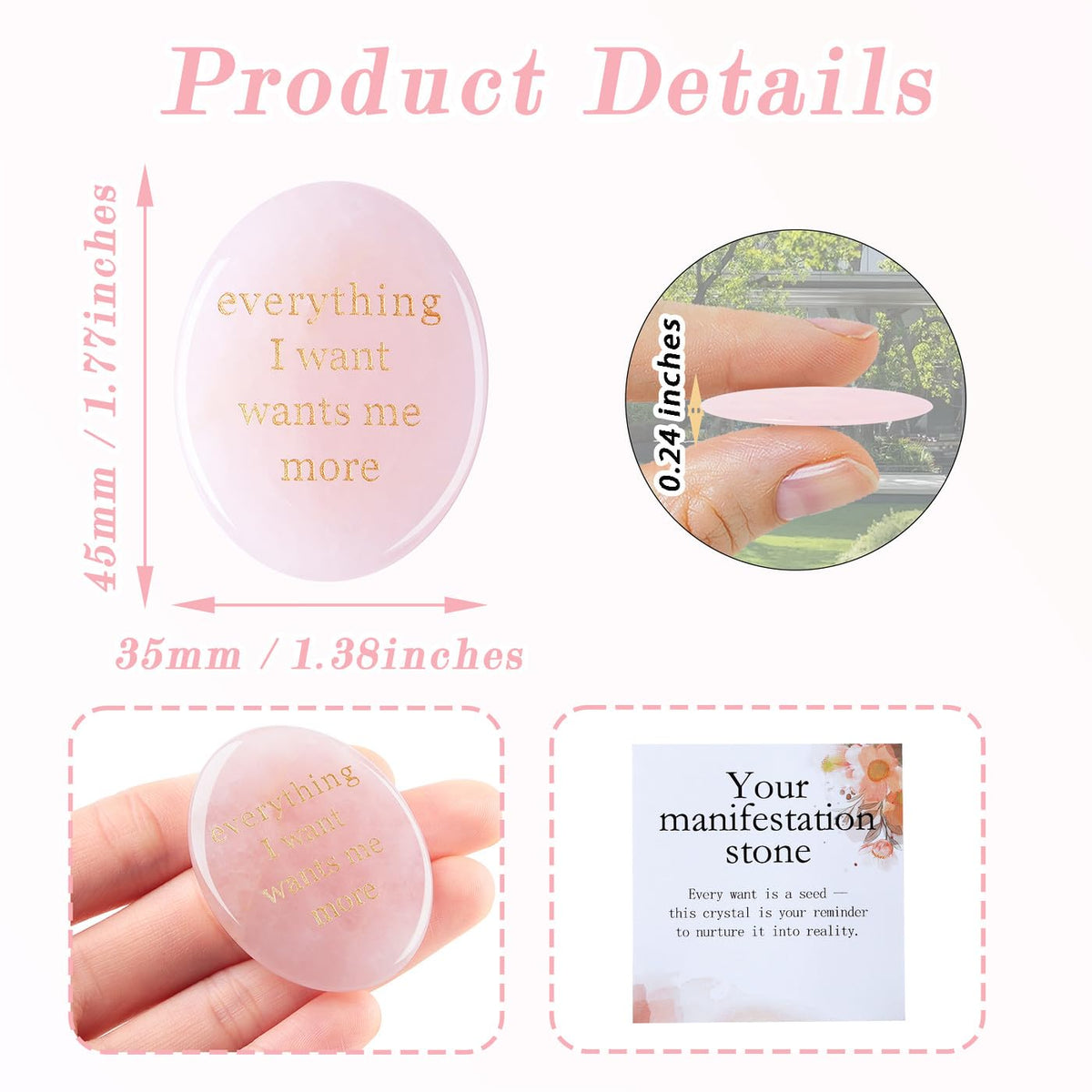 DUQGUHO Rose Quartz Crystal Encouragement Gifts for Women Everything I Want Wants Me More Inspirational Positive Anxiety Relief Items Pocket Hug Stones Emotional Calming Sobriety Gifts for Women Men