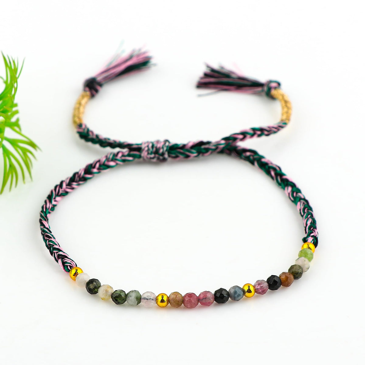 GEMSYMPHONY Multi Tourmaline Gemstone Beads Braided Bracelet – 3.5mm Natural Stone Beads, Handmade Adjustable Braided Rope Bracelet, Healing Crystal Jewelry for Men & Women, Unisex Boho Gift