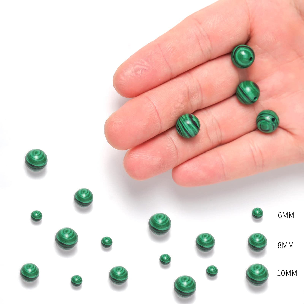 60pcs 6mm Malachite Loose Beads for Jewelry Making, Natural Semi Precious Beads Round Smooth Gemstone Spacer Beads Charms for Necklaces Bracelets