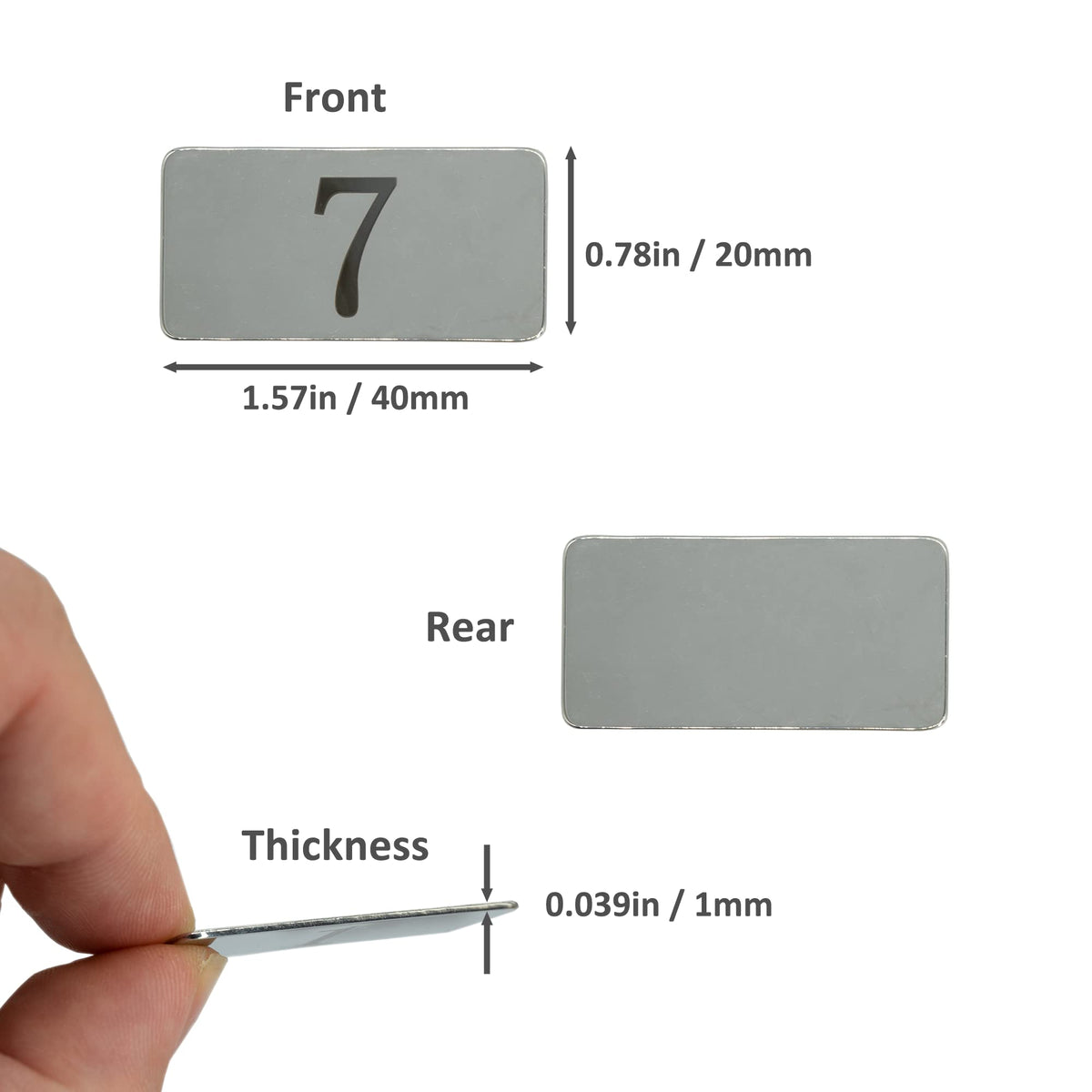 StayMax Rectangle Metal Numbered Tags Stainless Steel Number Tags Key Tags with No Holes (1-10)