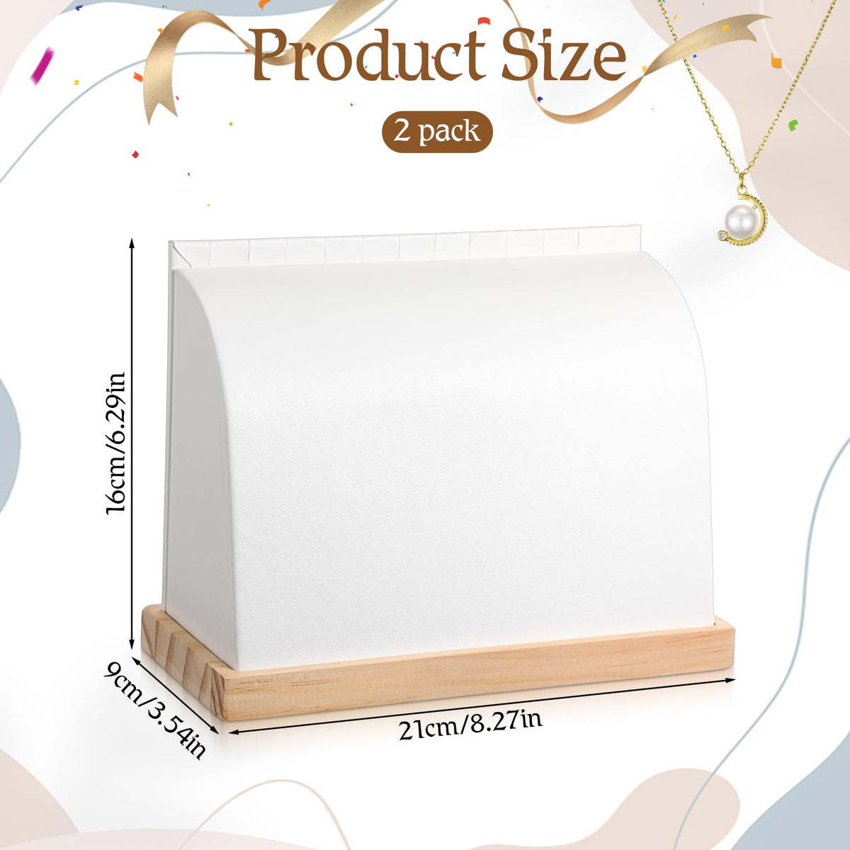 2 Pcs Cambered Wooden Necklace Display Stand with Soft PU Leather Mat, Necklace Bracelet Pendant Chokers Chains Organizer Holder, White Tabletop Jewelry Display Storage Holder for Selling Exhibition