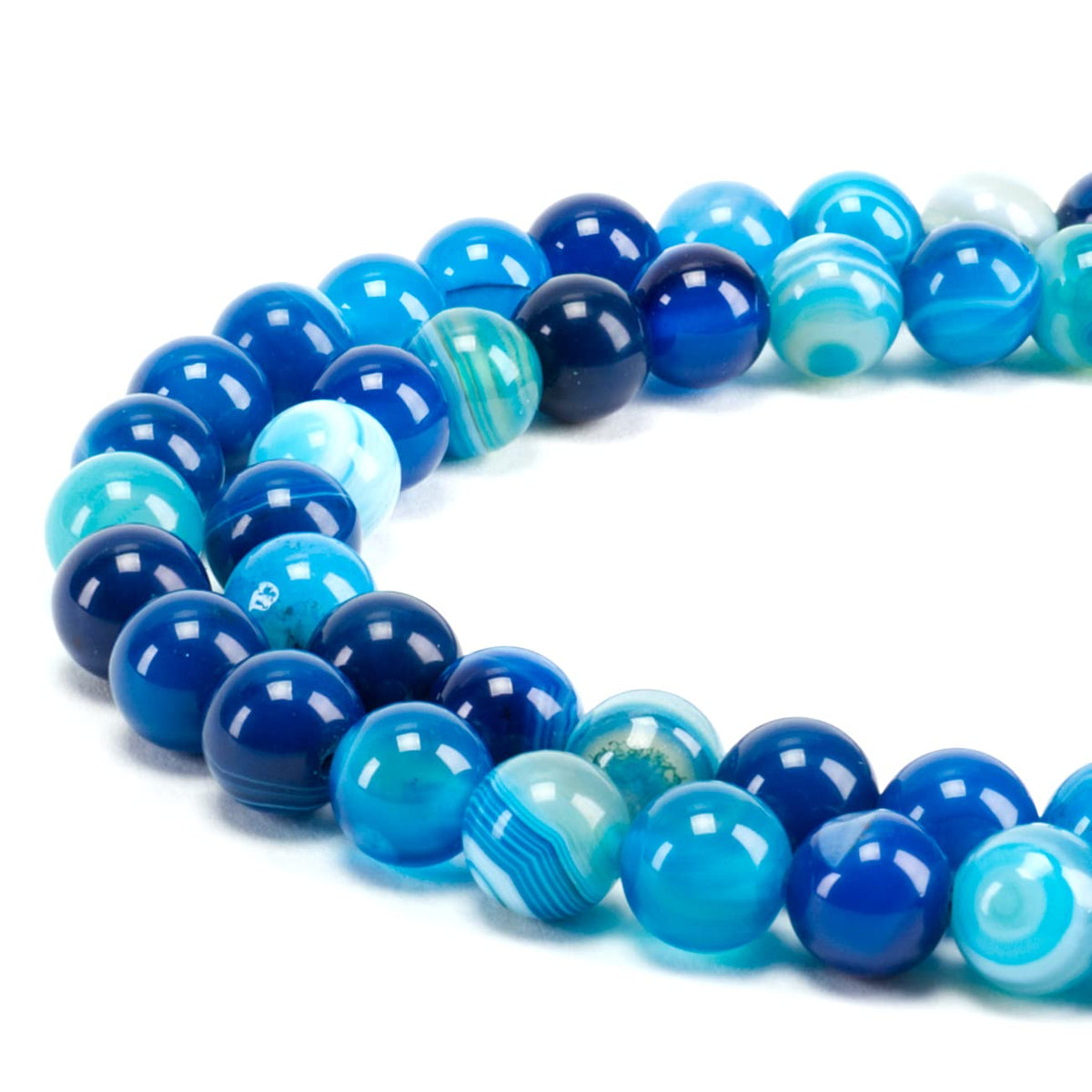 Cherry Tree Collection | 100PCS 8mm Lace Agate (Blue) Gemstone Round Beads for Jewelry Making | Includes Storage Box, Elastic String, and Needles