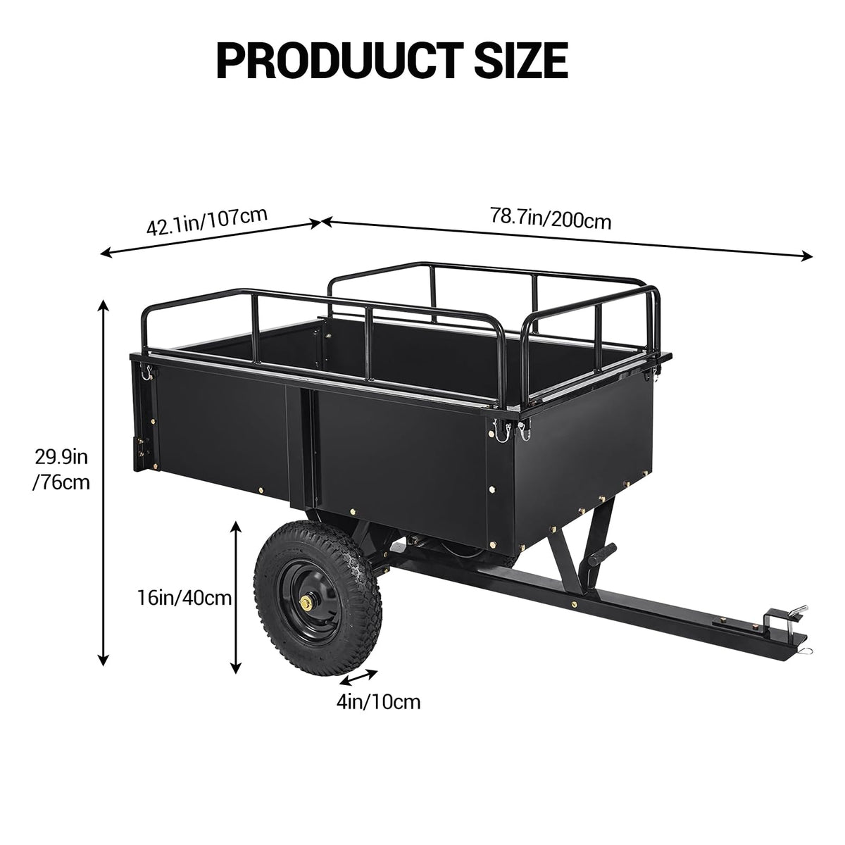 Heavy Duty Utility Dump Cart – 9000 Lbs Capacity, 15 Cu.ft Steel Trailer with Removable Sides, All-Terrain Wheels, Compatible with ATV/UTV/Lawn Tractor, Ideal for Garden, Yard, Hauling