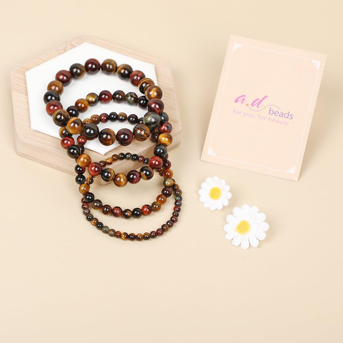 AD Beads Handmade Gemstone Stretch Elastic Bracelet Crystal Healing Reiki Nature's Beauty and Spiritual Essence Unisex (6mm, Multicolor Tiger's Eye (Ignite Creativity))