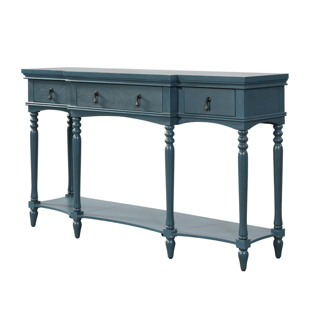 Christopher Knight Home Cally Wood Console Table with Drawers & Bottom Shelf, Narrow Entryway Table with Turned Roman Legs, Traditional Rectangular Wall Table for Living Room Study Hallway, Blue