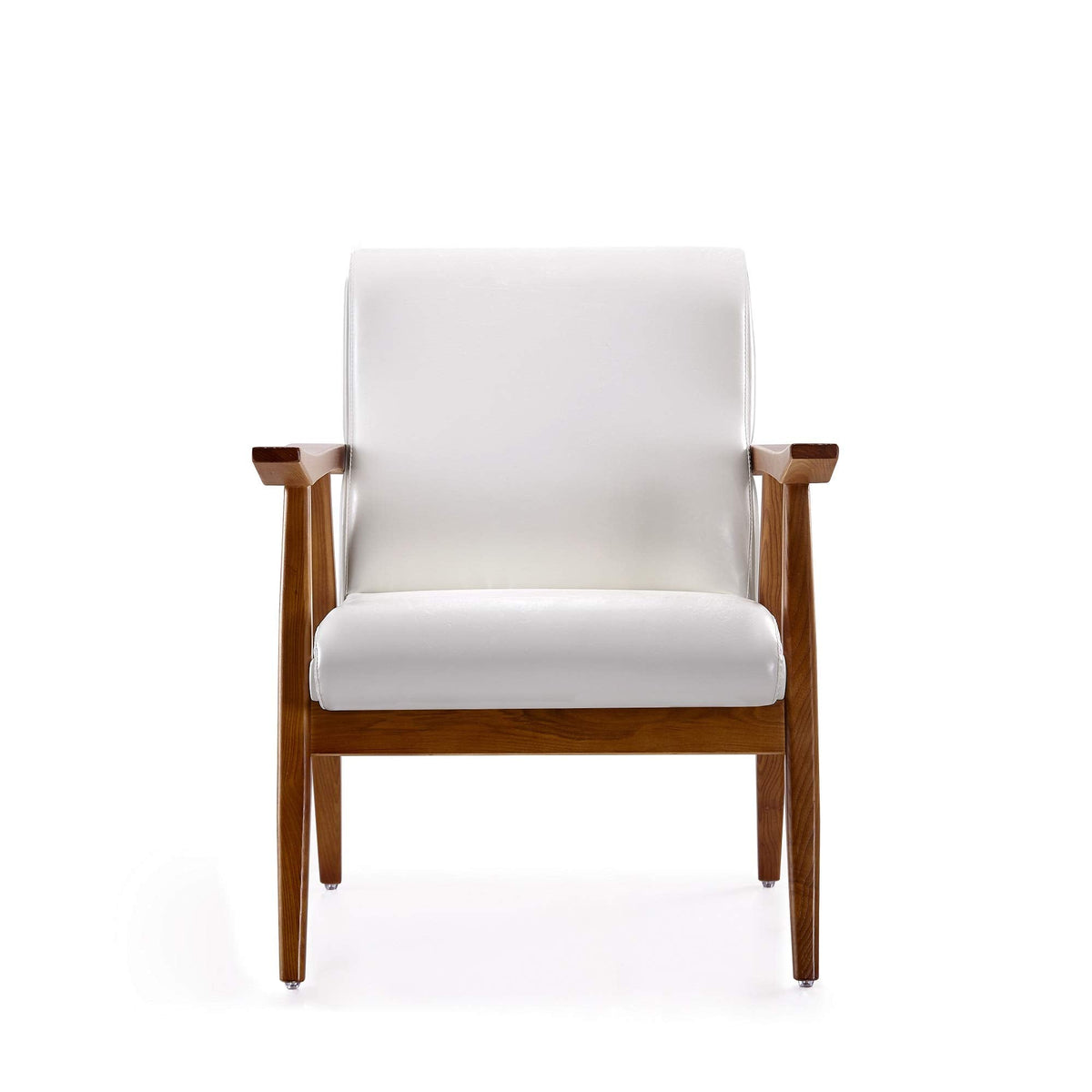 Manhattan Comfort Archduke Mid Century Modern Accent Chair, Fully Assembled, Made of Beech Wood Frame, Upholstered in Faux Leather, Ideal for Living Room, Set of 1, White