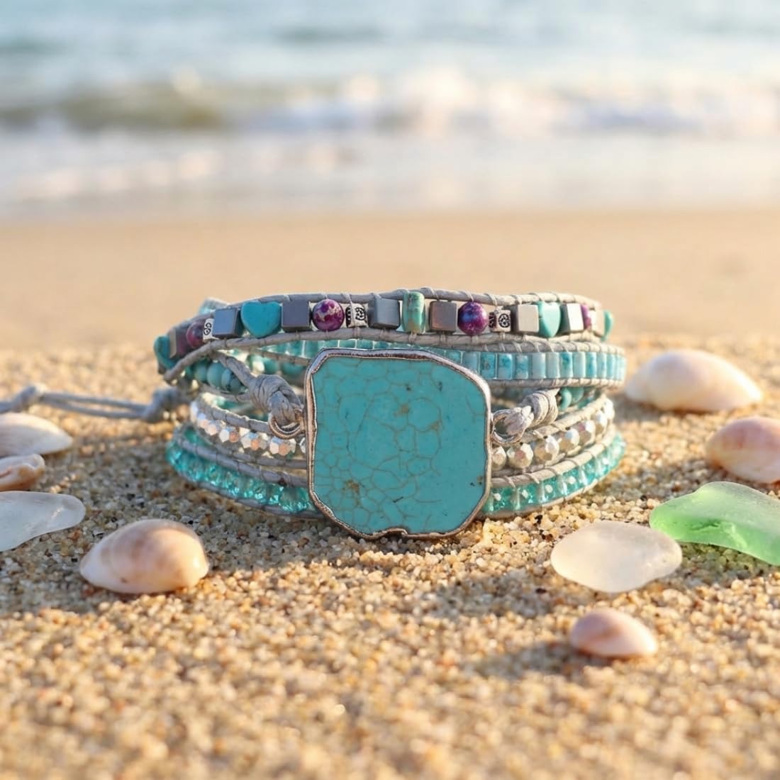 YGLINE Beaded Wrap Bracelets Boho Natural Stone Beads Leather Wrap Bracelet Statement Cuff Bangles Bracelets Gifts