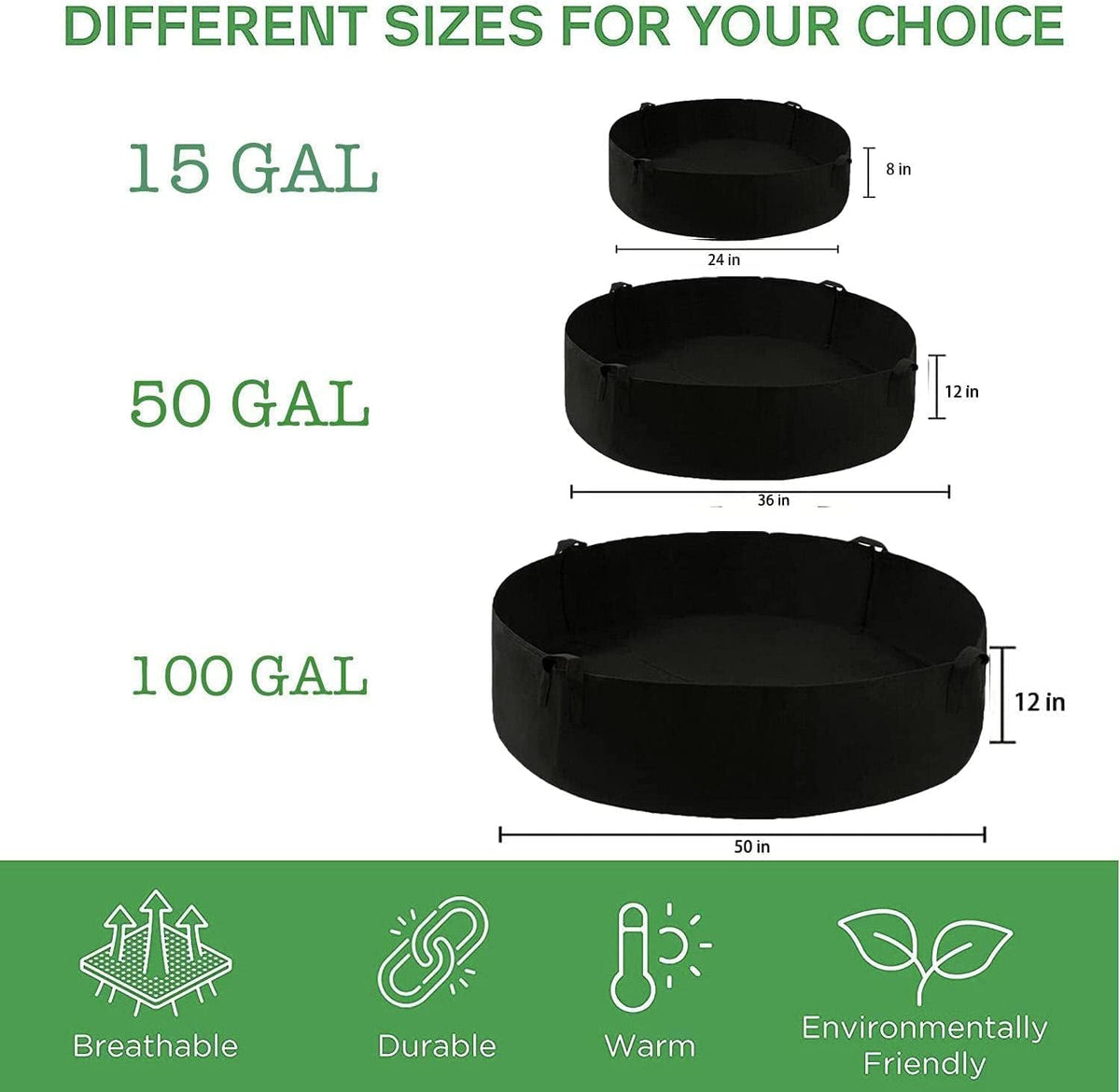 ZtohPyo 2-Pack 15 Gallon Grow Bags,Round Fabric Raised Garden Beds with 2 Handles,Durable Garden Planter Cloth Pots Container to Grow Vegetables for Outdoor Plants
