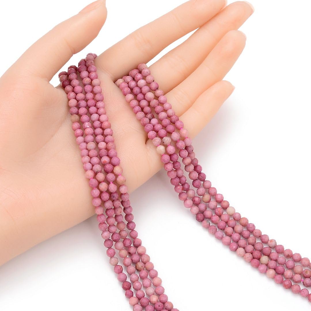Adabele 30 Inch Natural Red Rhodochrosite Healing Gemstone 4mm (0.16 Inch) Tiny Small Faceted Round Loose Beads Stone Spacer (150-170pcs) for Craft Jewelry Making GK4-13