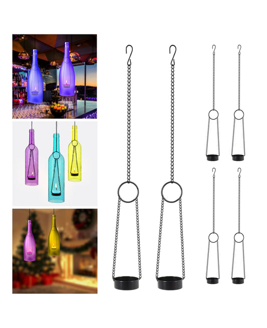 AceList 6-Pack Wrought Iron Hanging Candle Holders for Wine Bottles - Outdoor and Indoor Tea Light Cup Holders with Chain - DIY Outdoor Patio & Wedding Decor Accessories (Bottles Not Included)