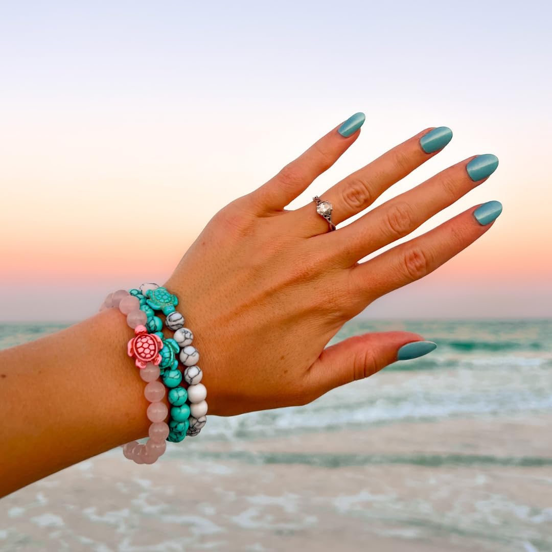 Fahlo Sea Turtle Tracking Bracelet – Track a Real Sea Turtle’s Journey – Supports Wildlife Conservation – Elastic, One Size Fits Most – on Interactive Mobile App Map – Unisex Ocean Conservation Gift (Sky Stone)