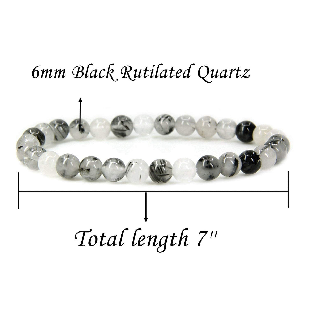 Angelstones Handmade Natural Black Rutilated Quartz Healing Gemstone 6mm Round Beads Stretch Crystal Bracelet 7 Inch Unisex
